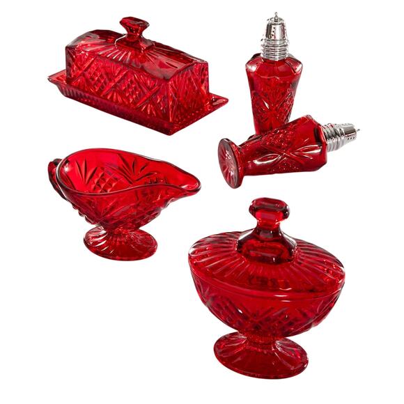 Godinger Dublin RED Crystal Hostess 5pc Set New In Box - Picture 2 of 3